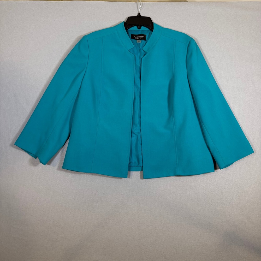 Black Label by Evan-Picone Turquoise Open Front Blazer Stand Collar Size 18